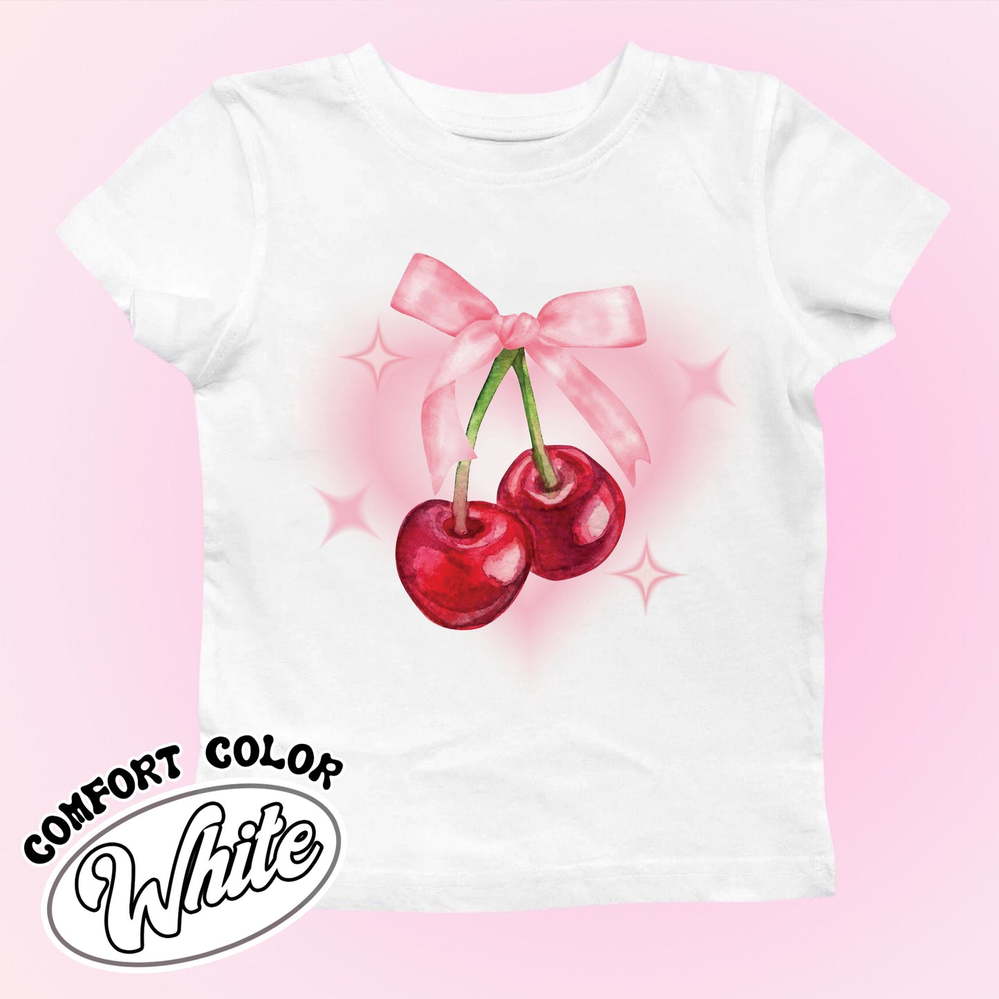 Pink Bow Coquette Comfort Colors Shirt, Baby Tee Women Bow, Ribbon Bow Shirt, Cherry Bow Shirt
