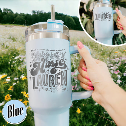 Custom Nurse Tumbler 40oz With Straw, Custom Nursing Student Tumbler, Custom Tumbler Nurse, Nurse Tumbler 40oz, Laser Engraved Tumbler Nurse