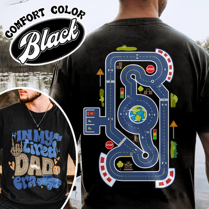 Race Car Track Comfort Colors Shirt for Dad, Race Track Shirt for Dad, Racing Shirt for Dad, In My Tired Dad Era Shirt, Tired Dads Club, Toy Car Massage Shirt