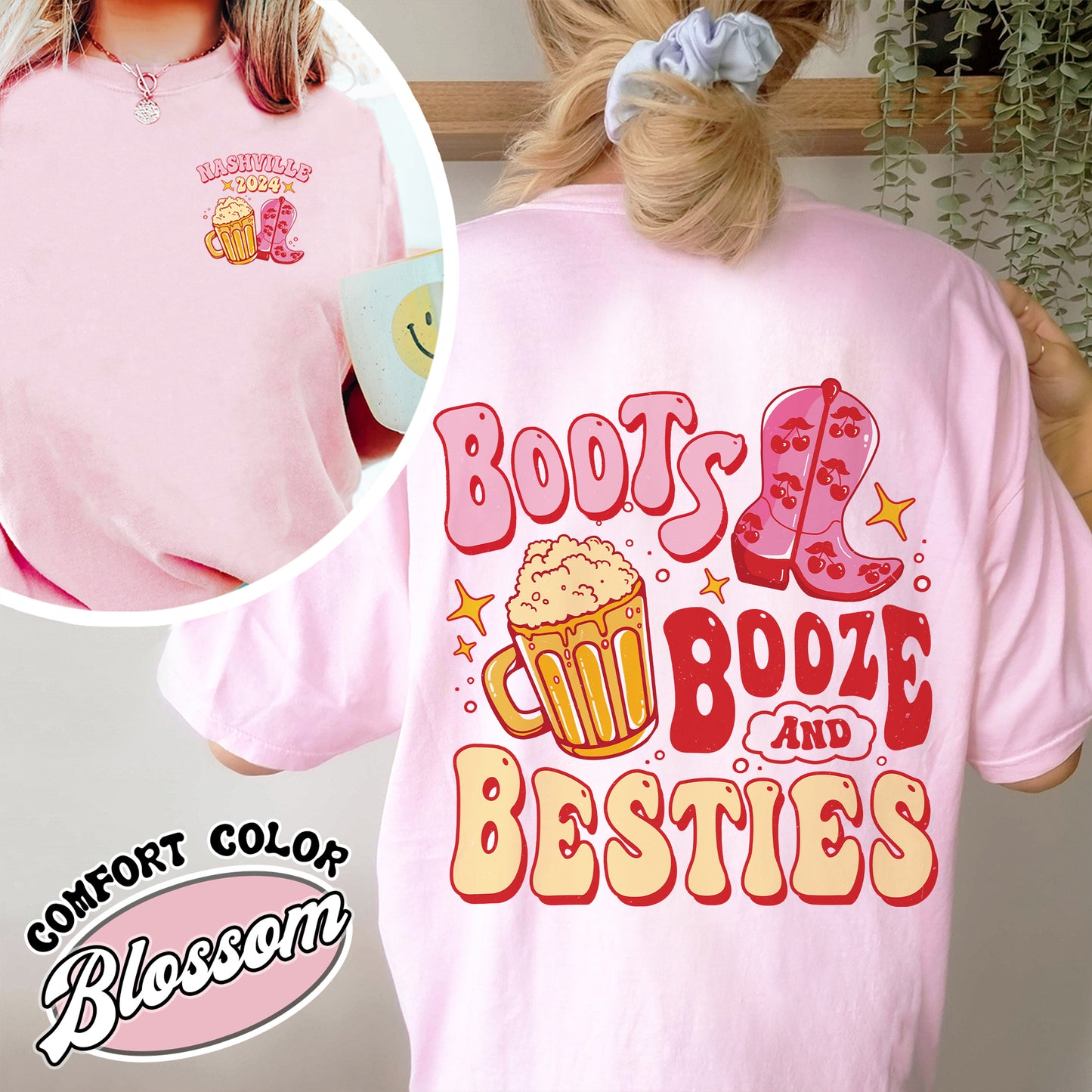 Bachelorette Comfort Colors Shirt, Boots Booze and Besties Nashville, Bachelorette Party