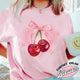 Cherry Bow Comfort Color Shirt, Coquette Cherry Bow, Bow and Cherry Shirt, Coquette Cherry and Bow Shirt, Cherry Bow Aesthetic