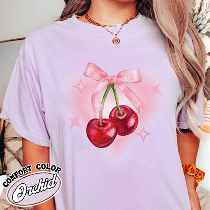 Cherry Bow Comfort Color Shirt, Coquette Cherry Bow, Bow and Cherry Shirt, Coquette Cherry and Bow Shirt, Cherry Bow Aesthetic