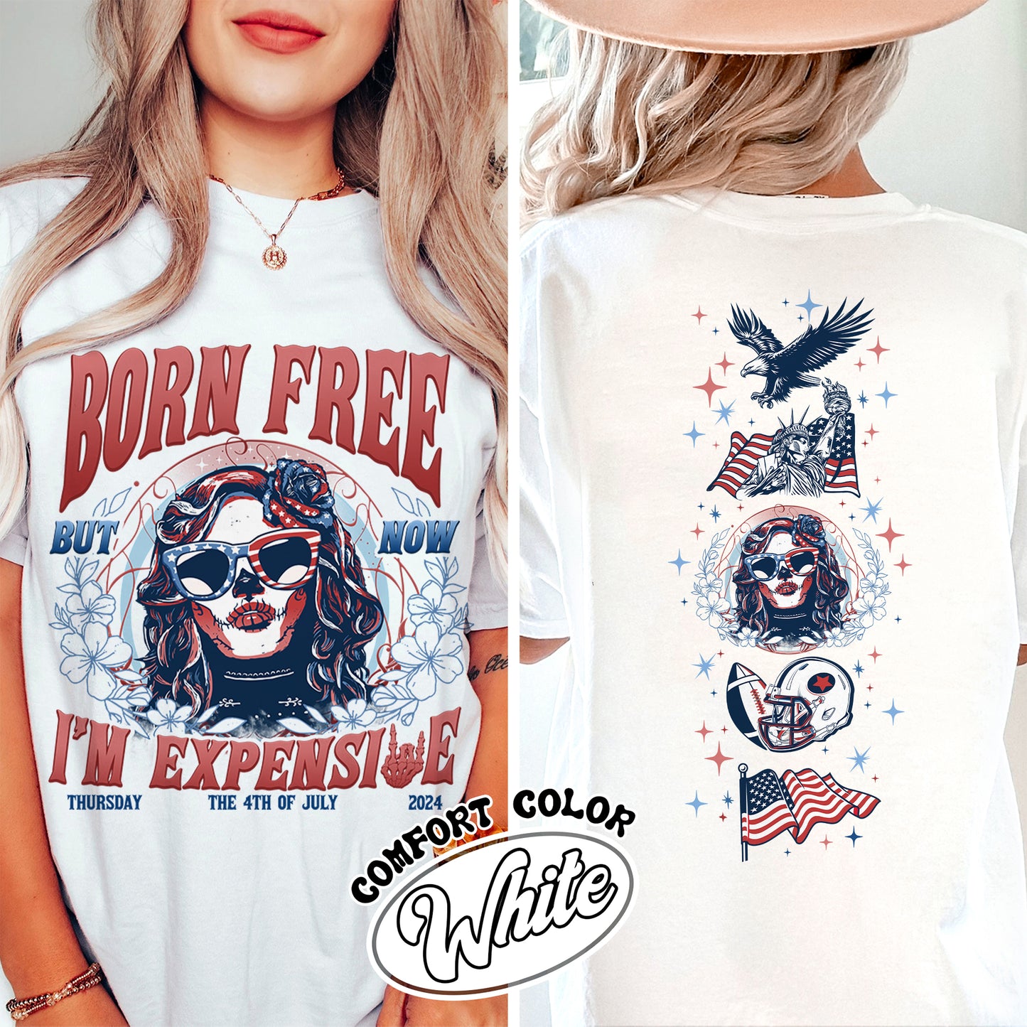 Born Free But Now I'm Expensive Comfort Color Shirt, Retro 4th Of July Shirt, 4th Of July Gift Tee, Independence Day Shirts, Usa Flag Shirt, Skeleton Shirt