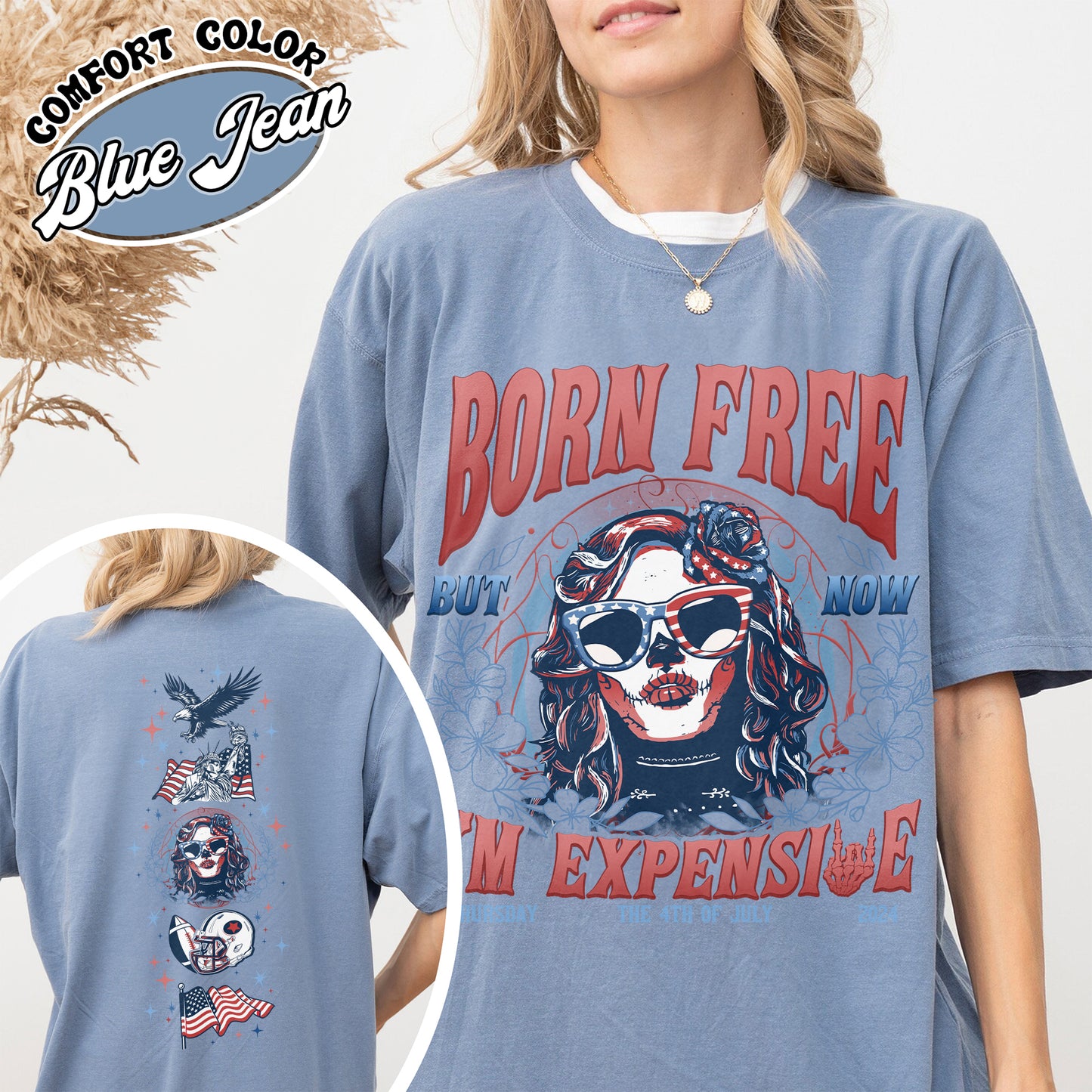 Born Free But Now I'm Expensive Comfort Color Shirt, Retro 4th Of July Shirt, 4th Of July Gift Tee, Independence Day Shirts, Usa Flag Shirt, Skeleton Shirt