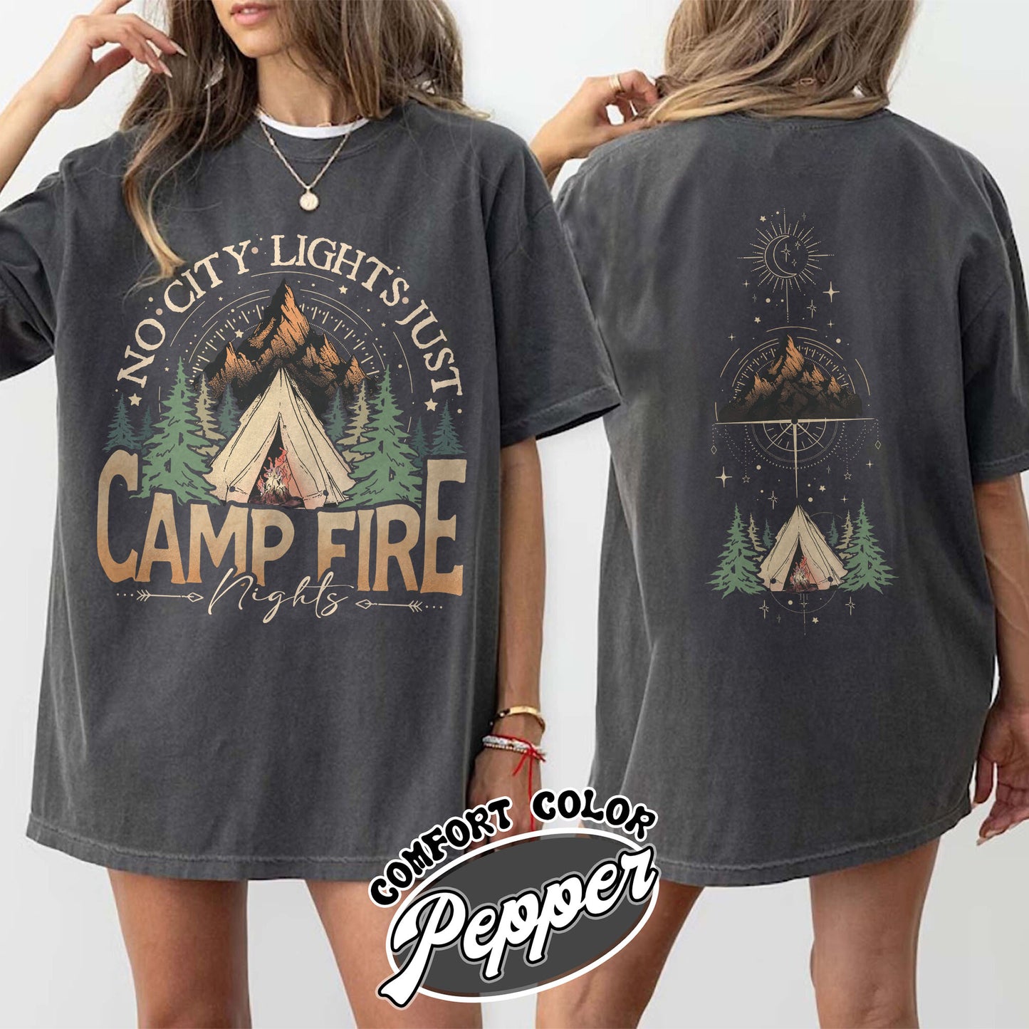 No City Lights Just Camp Fire Night Comfort Color Shirt, Camping Shirt, Camp Fire T-Shirts, Camping Mode, Travel Shirt, Adventure Shirt, Adventure Lover Shirt