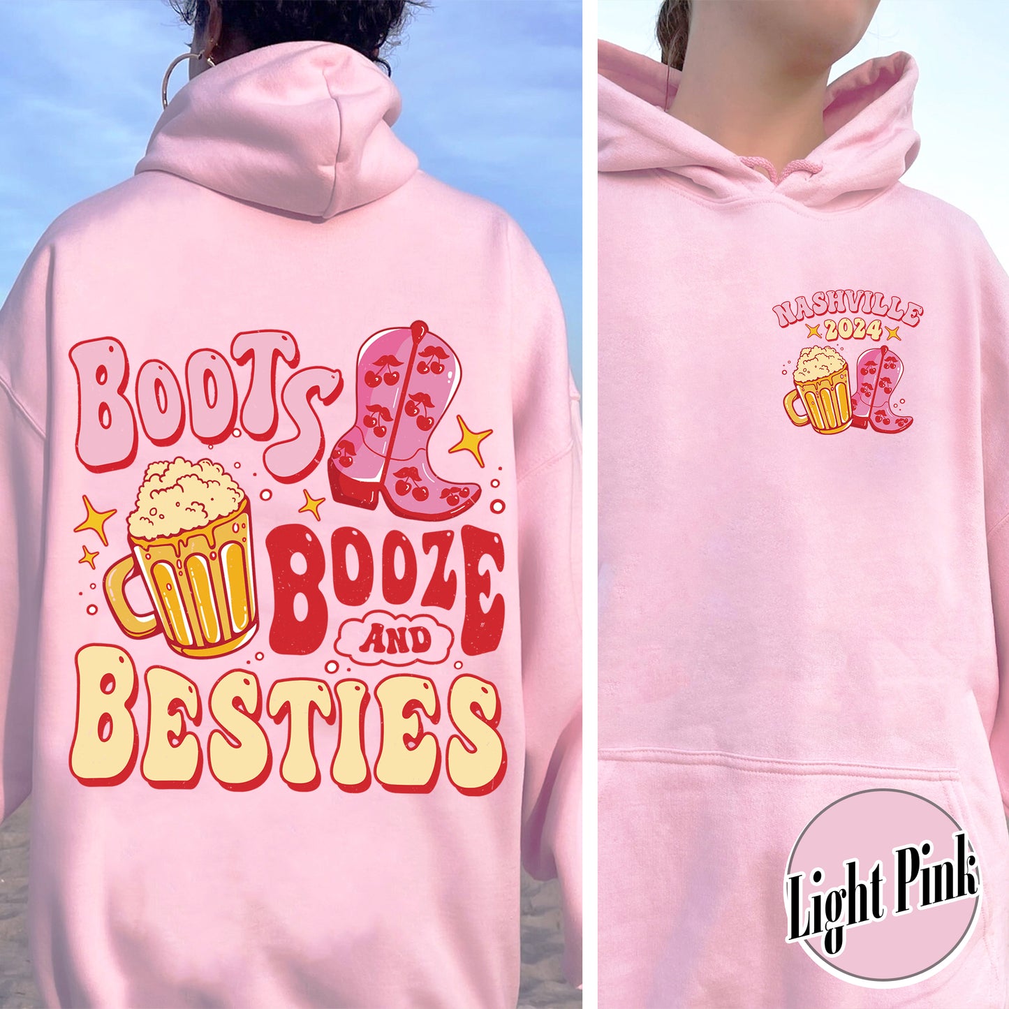 Boots Booze and Besties Hoodie, Boots Booze and Besties Nashville, Bachelorette Party, Bachelorette Hoodie