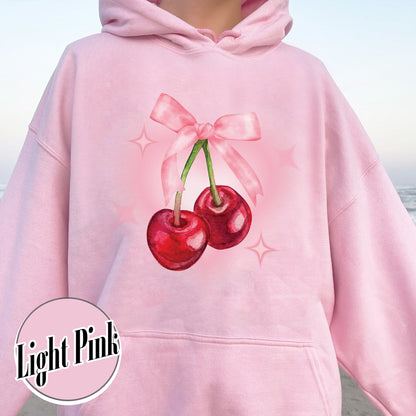 Cherry Bow Hoodie, Coquette Cherry Bow, Bow and Cherry, Coquette Cherry and Bow Hoodie, Cherry Bow Aesthetic Hoodie