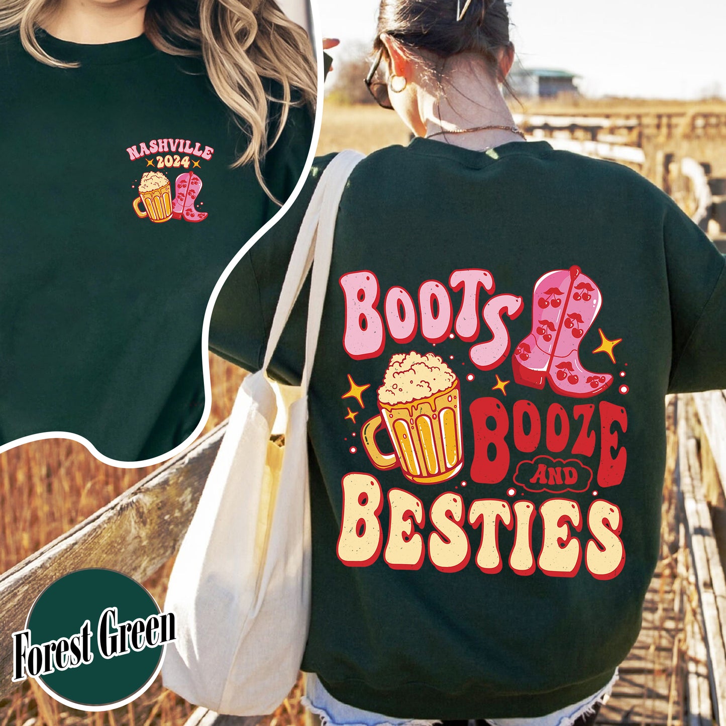 Boots Booze and Besties Sweatshirt, Boots Booze and Besties Nashville, Bachelorette Party, Bachelorette Sweatshirt