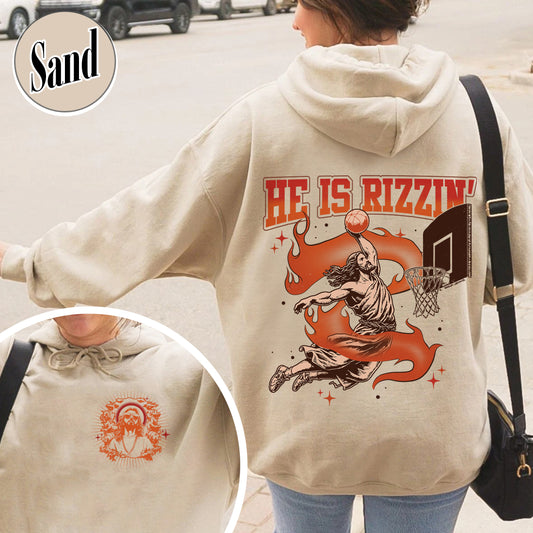 Christian Hoodie,He Is Rizzin Basketball Hoodie,He Is Rizzin Basketball,Easter Hoodie
