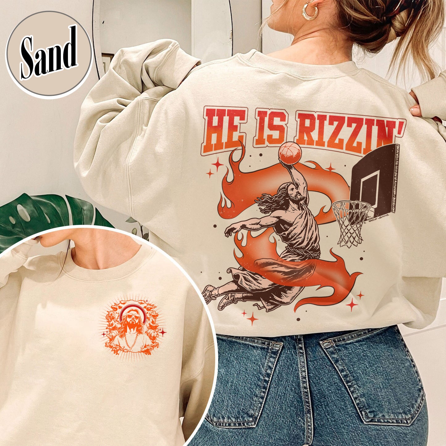 Christian Sweatshirt,He Is Rizzin Basketball Sweatshirt,He Is Rizzin Basketball,Easter Sweatshirt