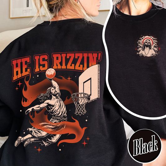 Christian Sweatshirt,He Is Rizzin Basketball Sweatshirt,He Is Rizzin Basketball,Easter Sweatshirt