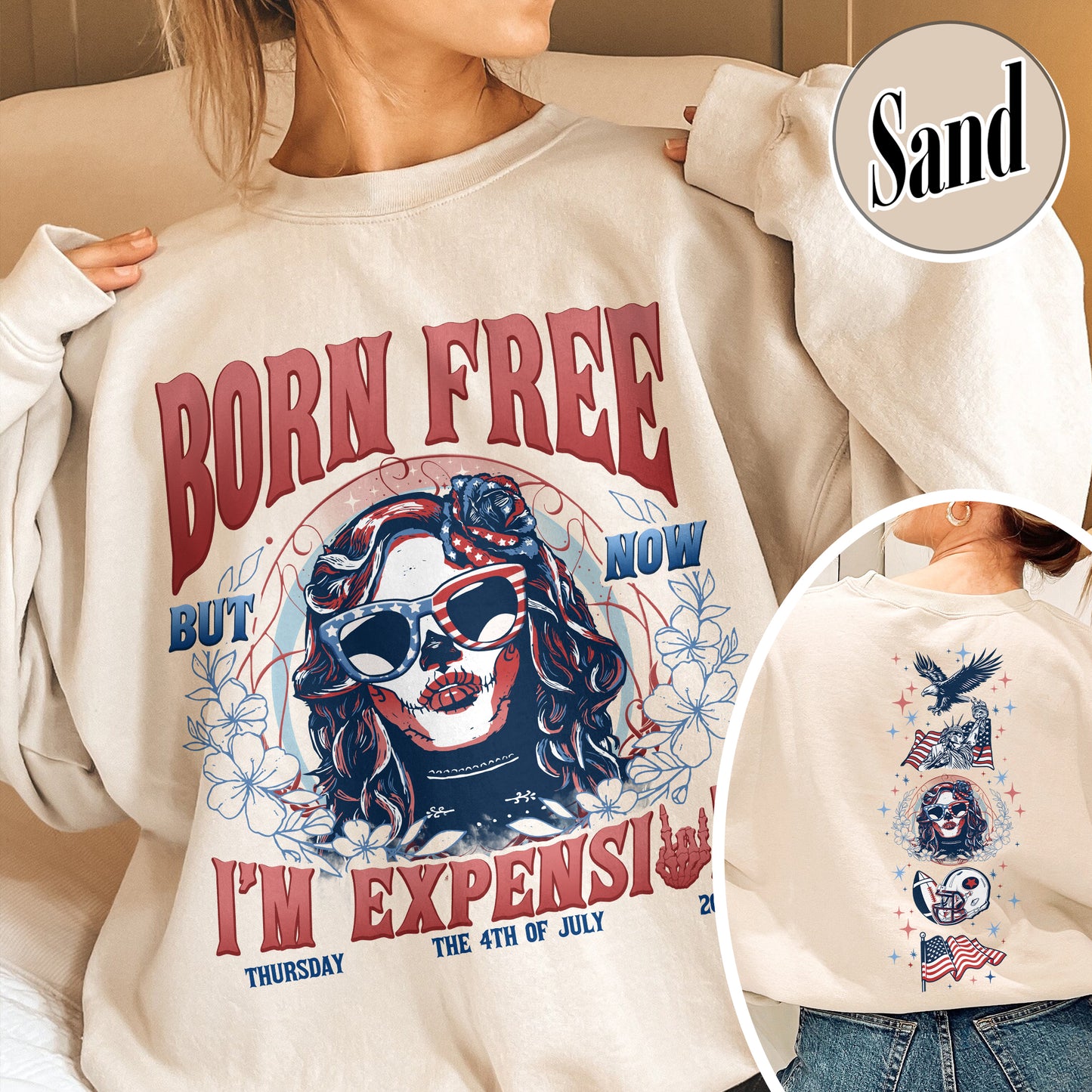 Born Free But Now I'm Expensive Sweatshirt, Retro 4th Of July Sweatshirt, 4th Of July Gift Sweatshirt, Independence Day, Usa Flag Sweatshirt, Skeleton