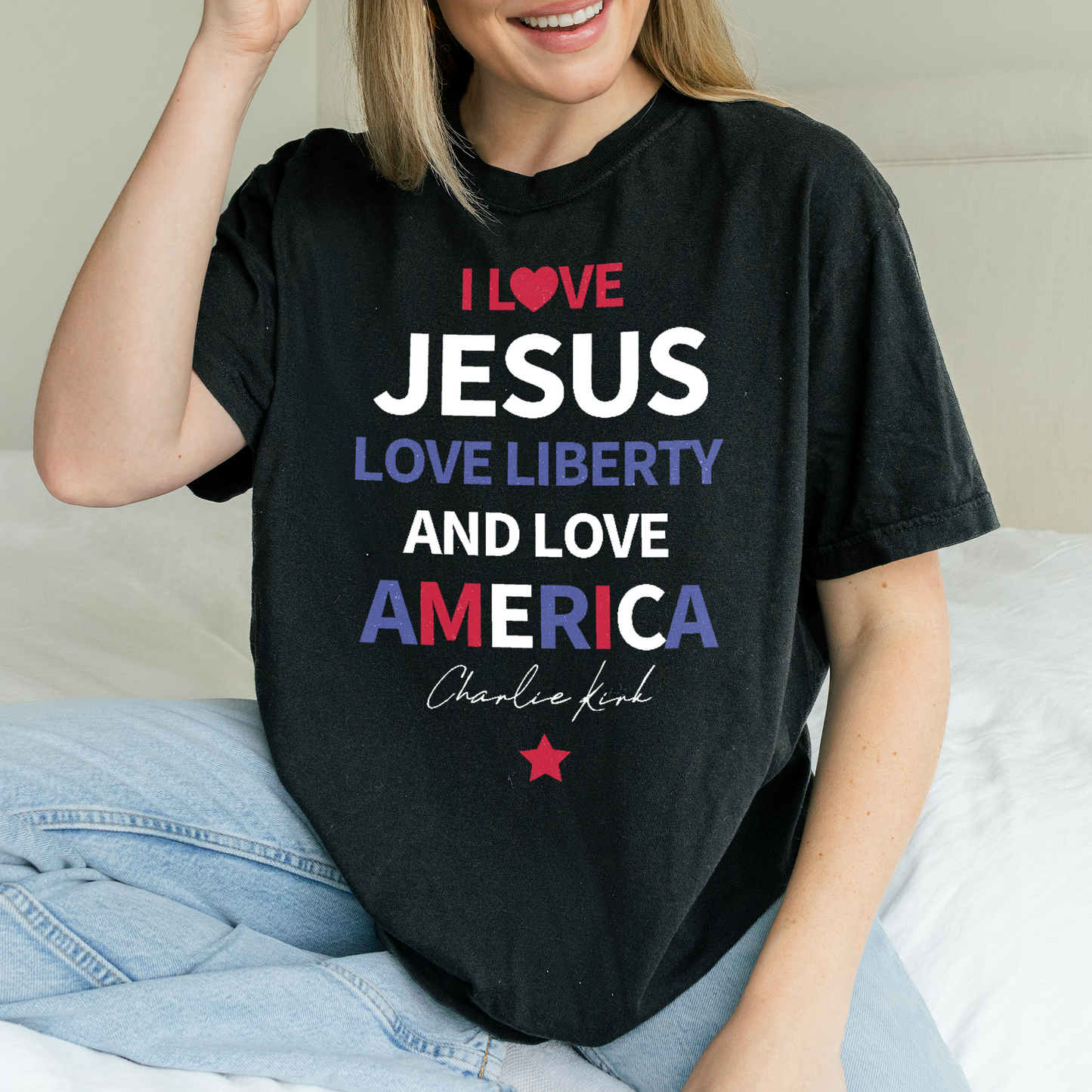 Charlie Kirk Shirt: I Love Jesus, Liberty & America, Comfort Colors® Free Speech Tee