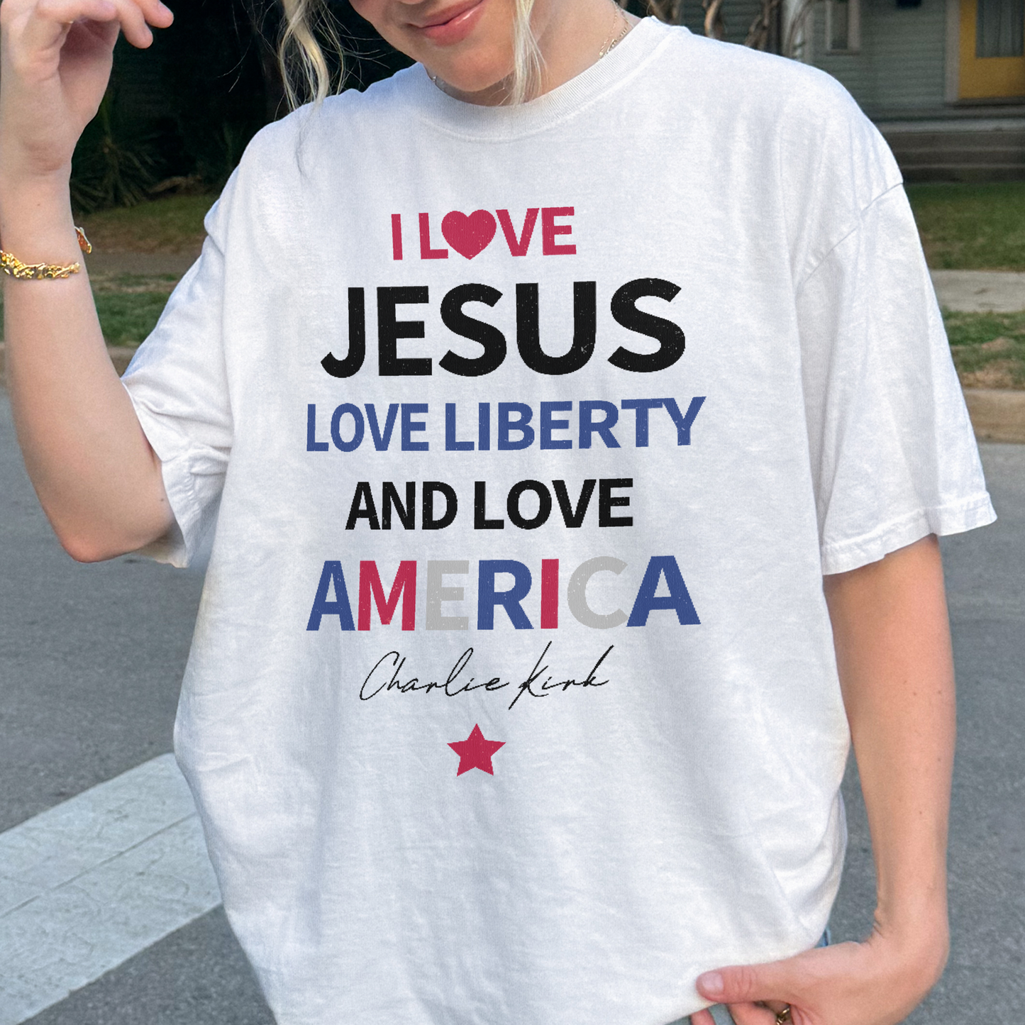 Charlie Kirk Shirt: I Love Jesus, Liberty & America, Comfort Colors® Free Speech Tee