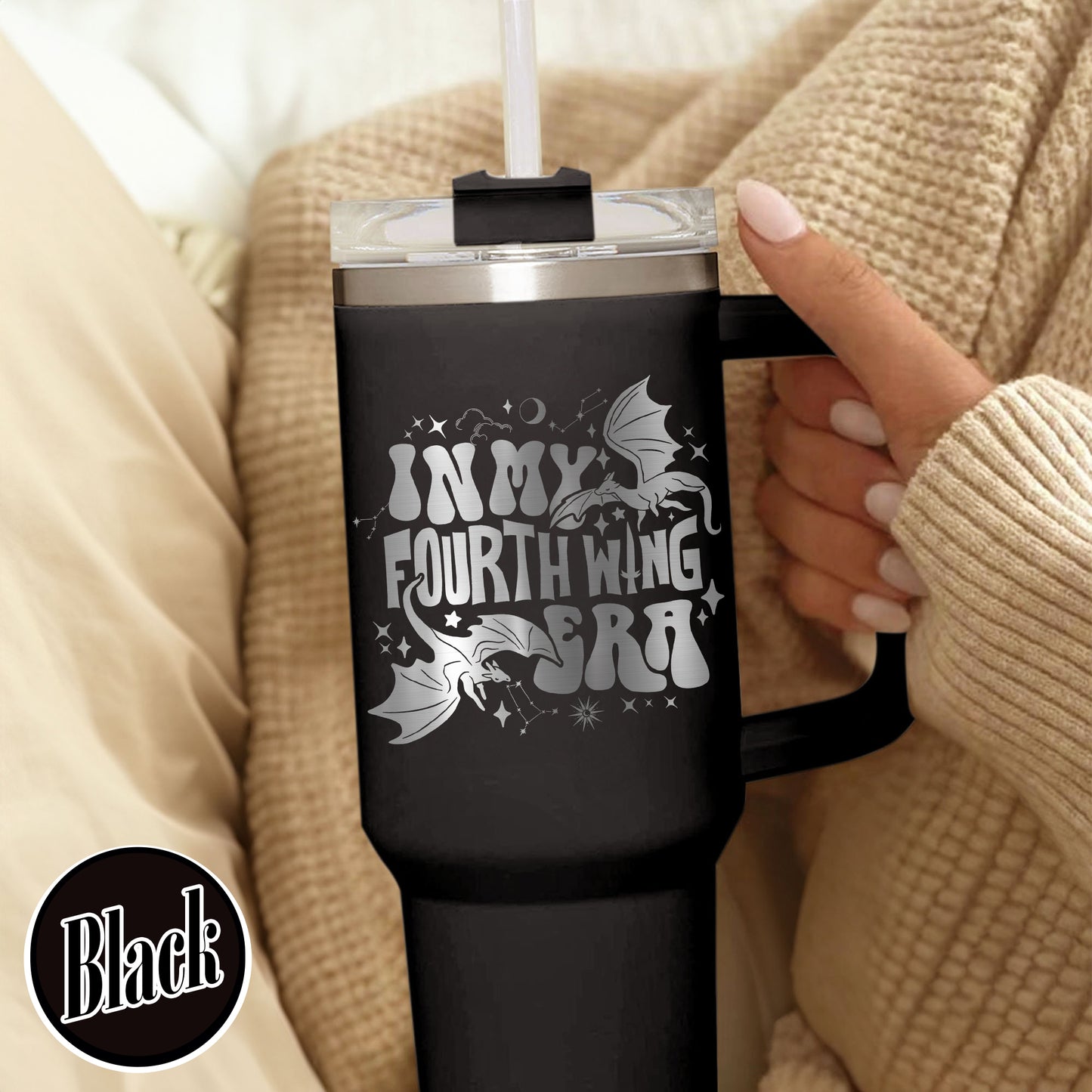 In My Fourth Wing Tumbler 40oz, Engraved Tumbler With Handle