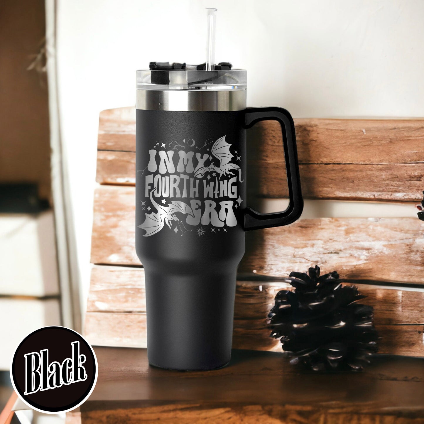 In My Fourth Wing Tumbler 40oz, Engraved Tumbler With Handle