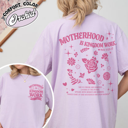 Mother’s Day Comfort Color Shirt, Motherhood Is Kingdom Work Shirt, Christian Mom Gift
