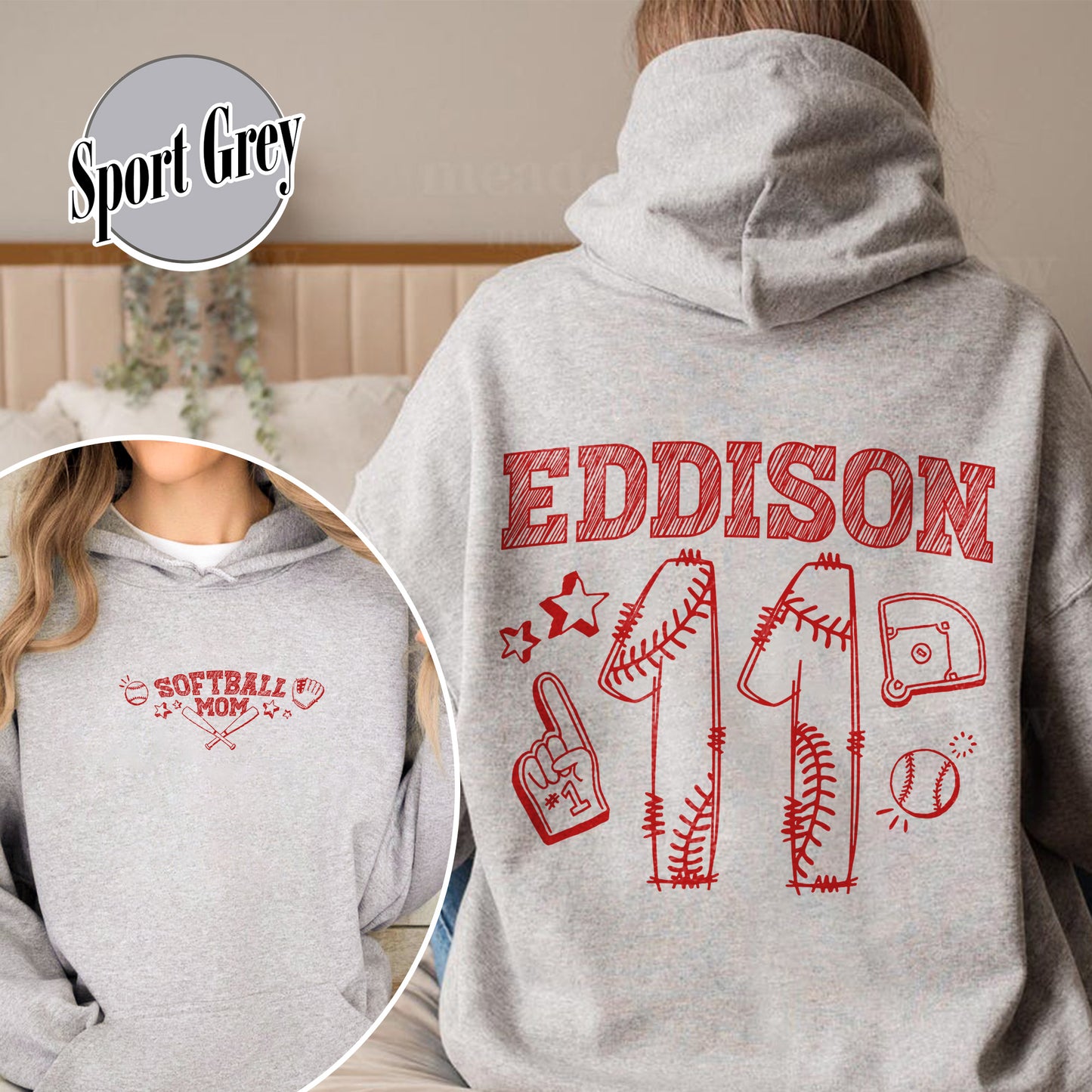 Mother’s Day Hoodie, Softball Mama Hoodie, Custom Name and Number Softball Mom Hoodie