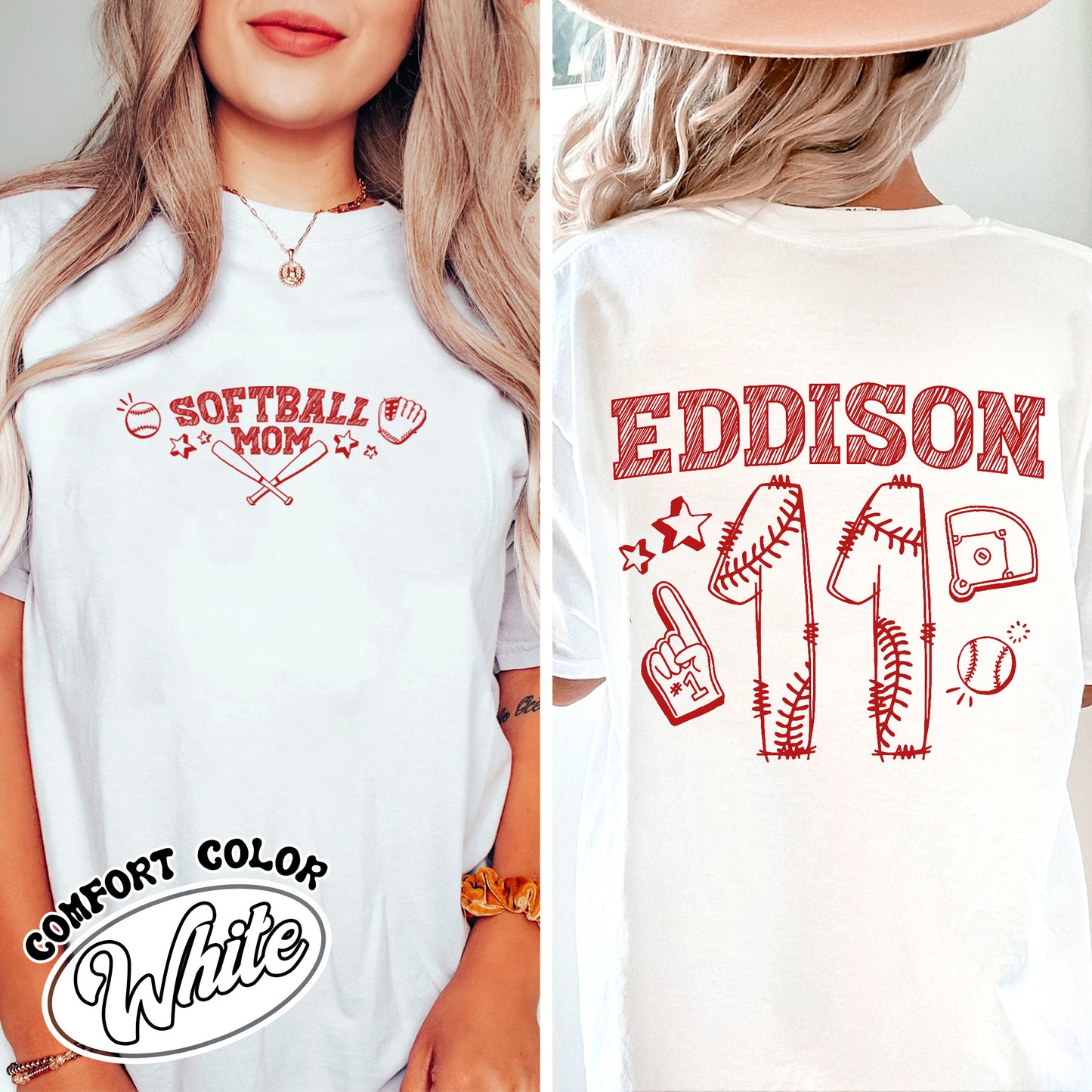 Mother’s Day Comfort Color Shirt, Softball Mama T Shirt, Custom Name and Number Softball Mom Shirt