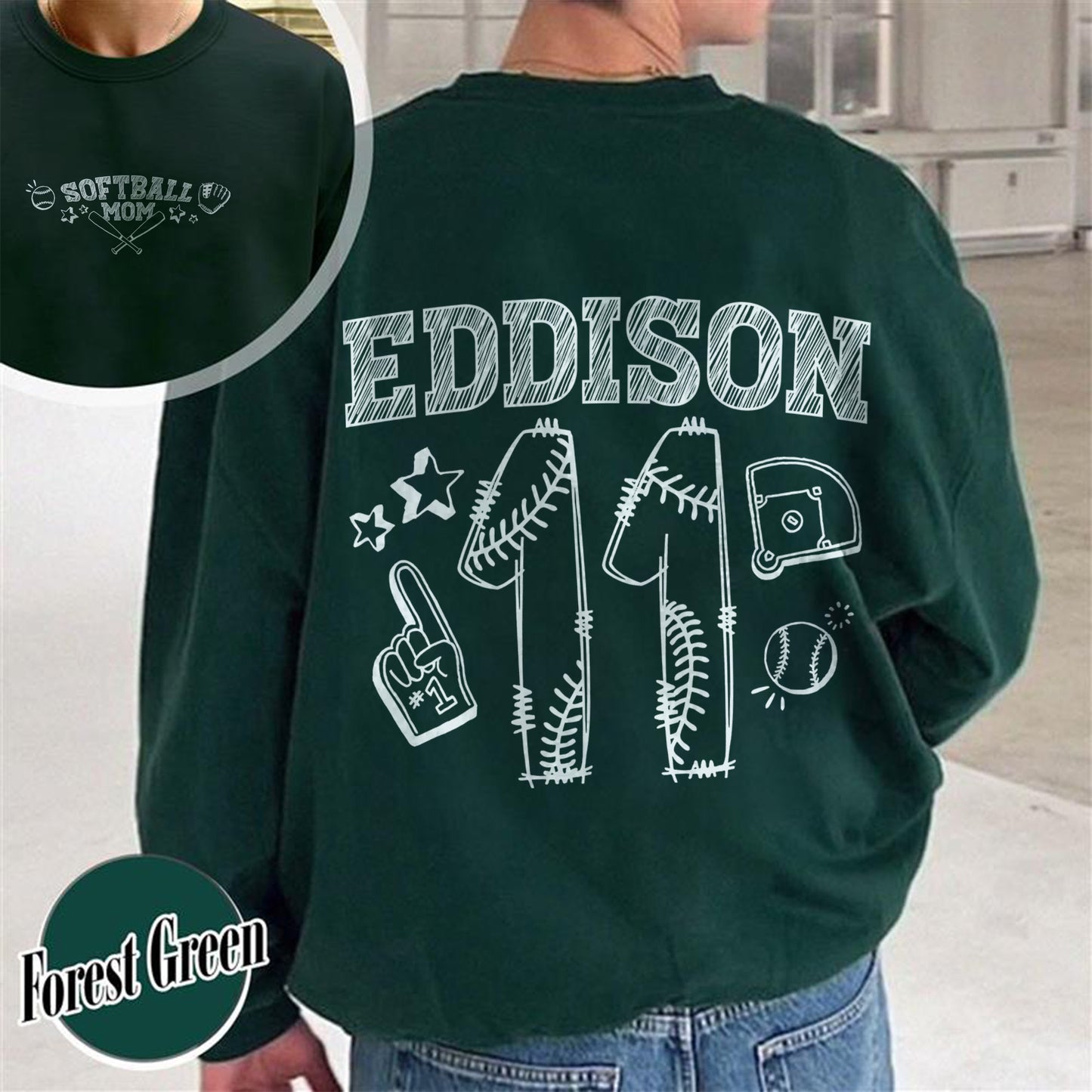 Mother’s Day Sweatshirt, Softball Mama Sweatshirt, Custom Name and Number Softball Mom Sweatshirt