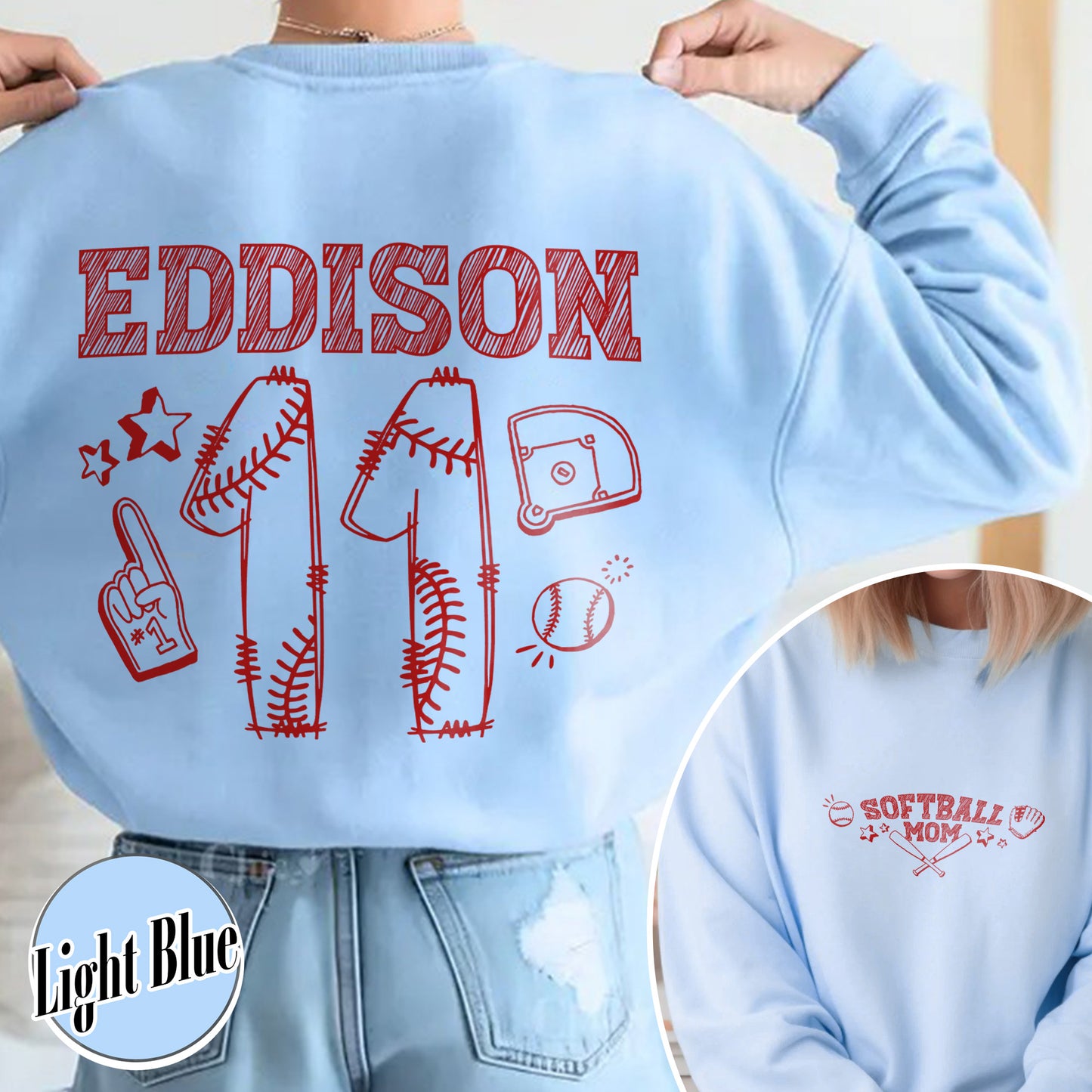 Mother’s Day Sweatshirt, Softball Mama Sweatshirt, Custom Name and Number Softball Mom Sweatshirt