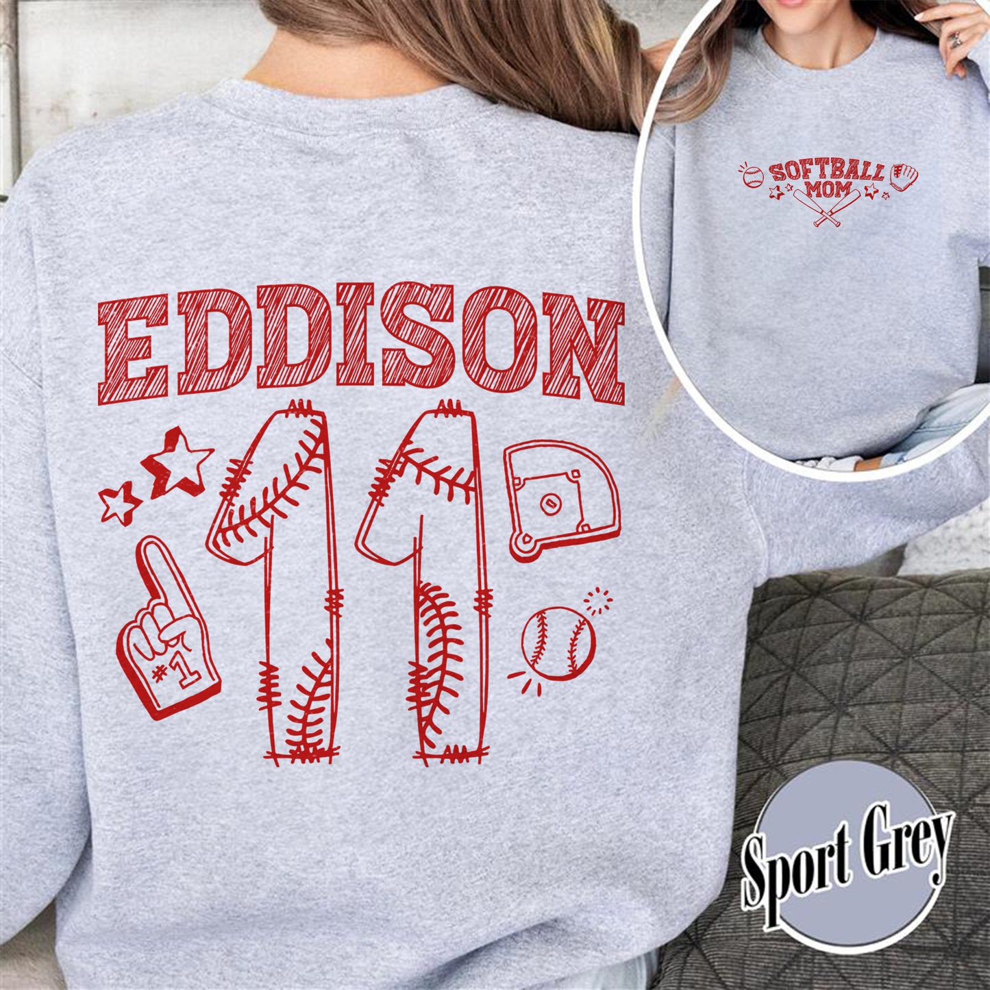 Mother’s Day Sweatshirt, Softball Mama Sweatshirt, Custom Name and Number Softball Mom Sweatshirt