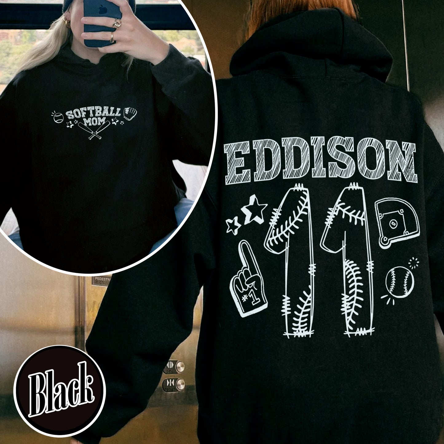 Mother’s Day Hoodie, Softball Mama Hoodie, Custom Name and Number Softball Mom Hoodie