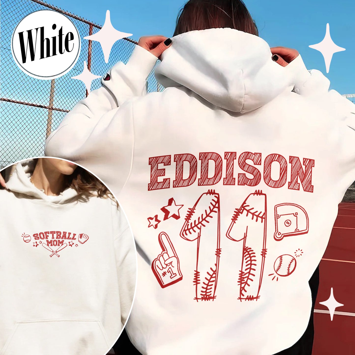 Mother’s Day Hoodie, Softball Mama Hoodie, Custom Name and Number Softball Mom Hoodie