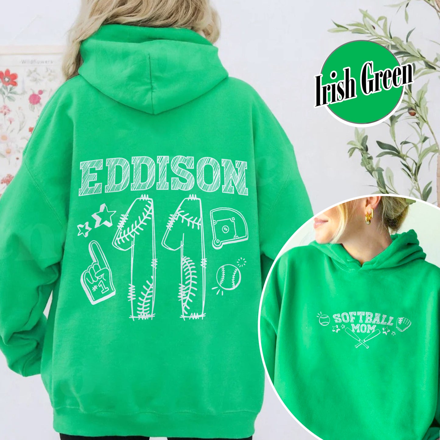 Mother’s Day Hoodie, Softball Mama Hoodie, Custom Name and Number Softball Mom Hoodie