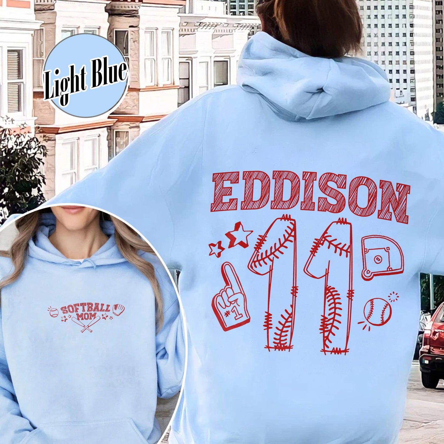 Mother’s Day Hoodie, Softball Mama Hoodie, Custom Name and Number Softball Mom Hoodie