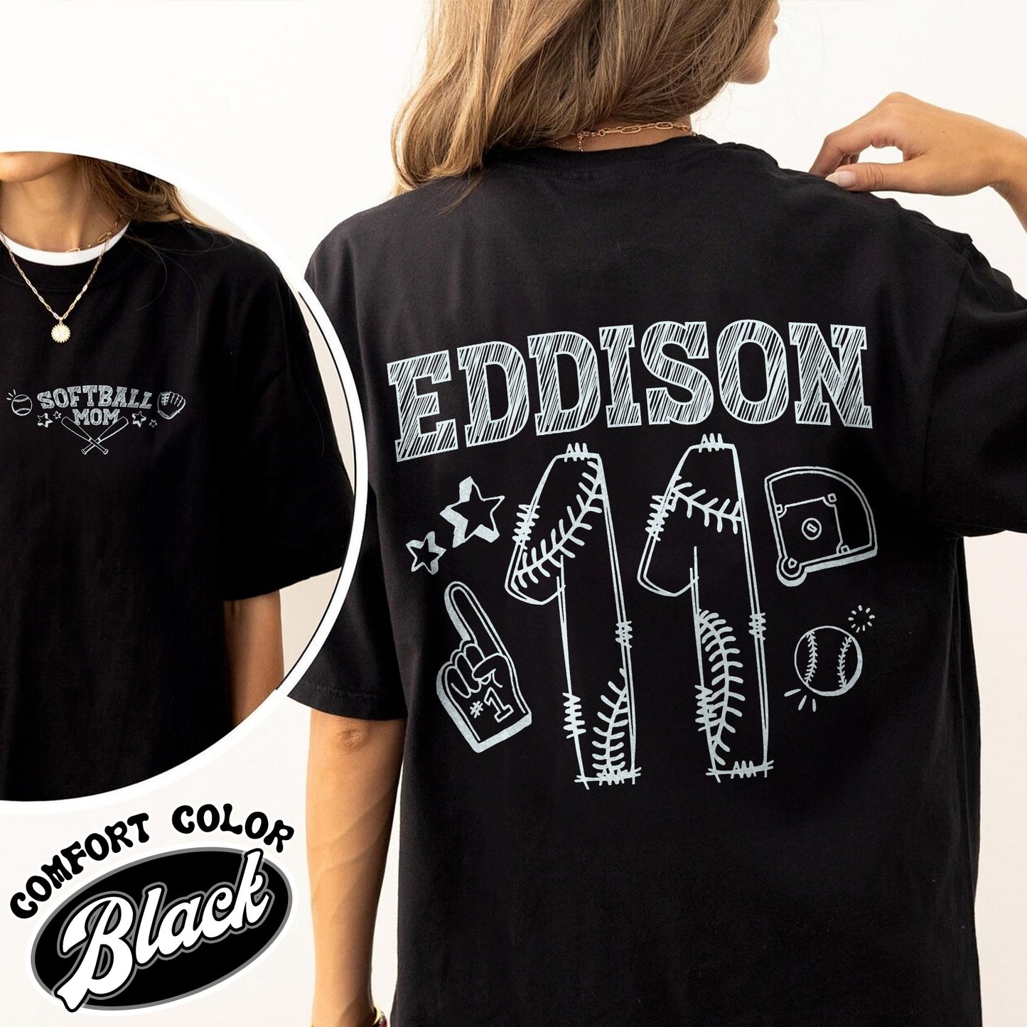 Mother’s Day Comfort Color Shirt, Softball Mama T Shirt, Custom Name and Number Softball Mom Shirt