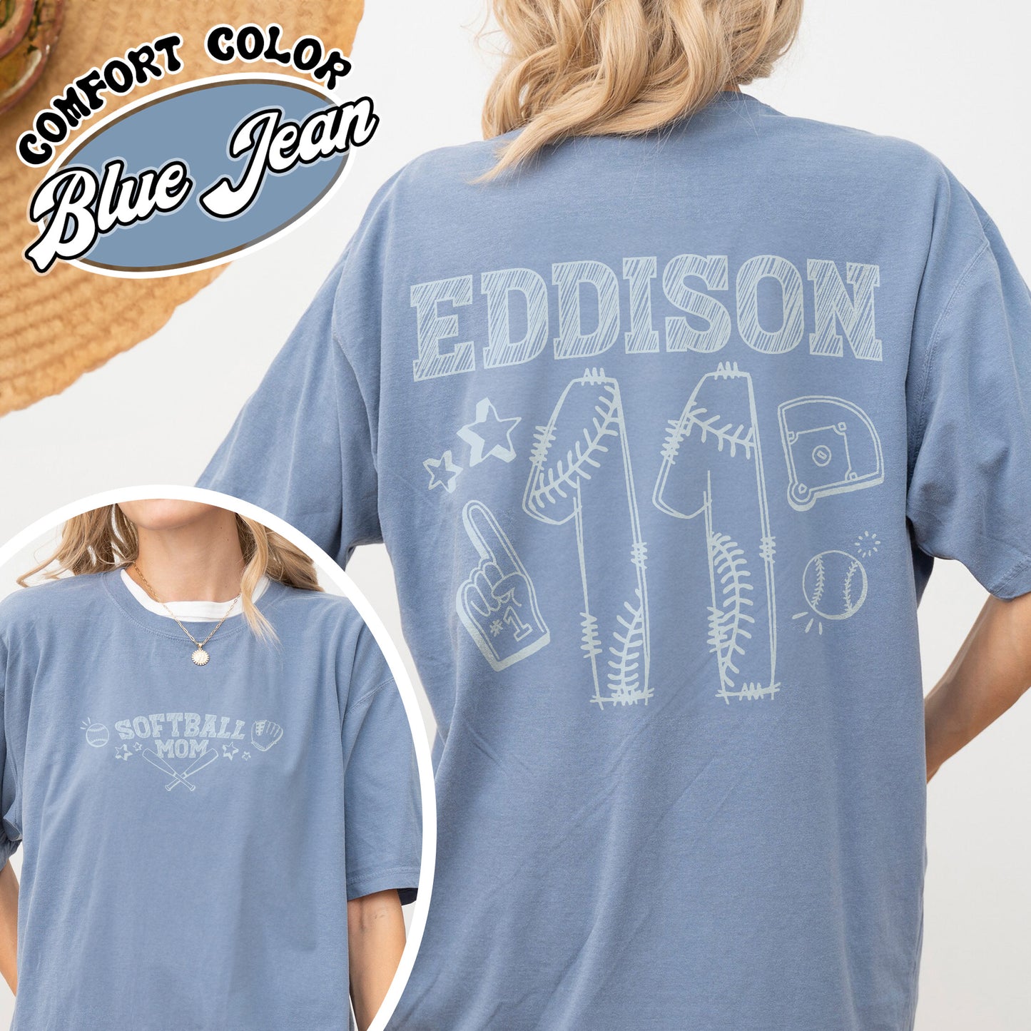 Mother’s Day Comfort Color Shirt, Softball Mama T Shirt, Custom Name and Number Softball Mom Shirt