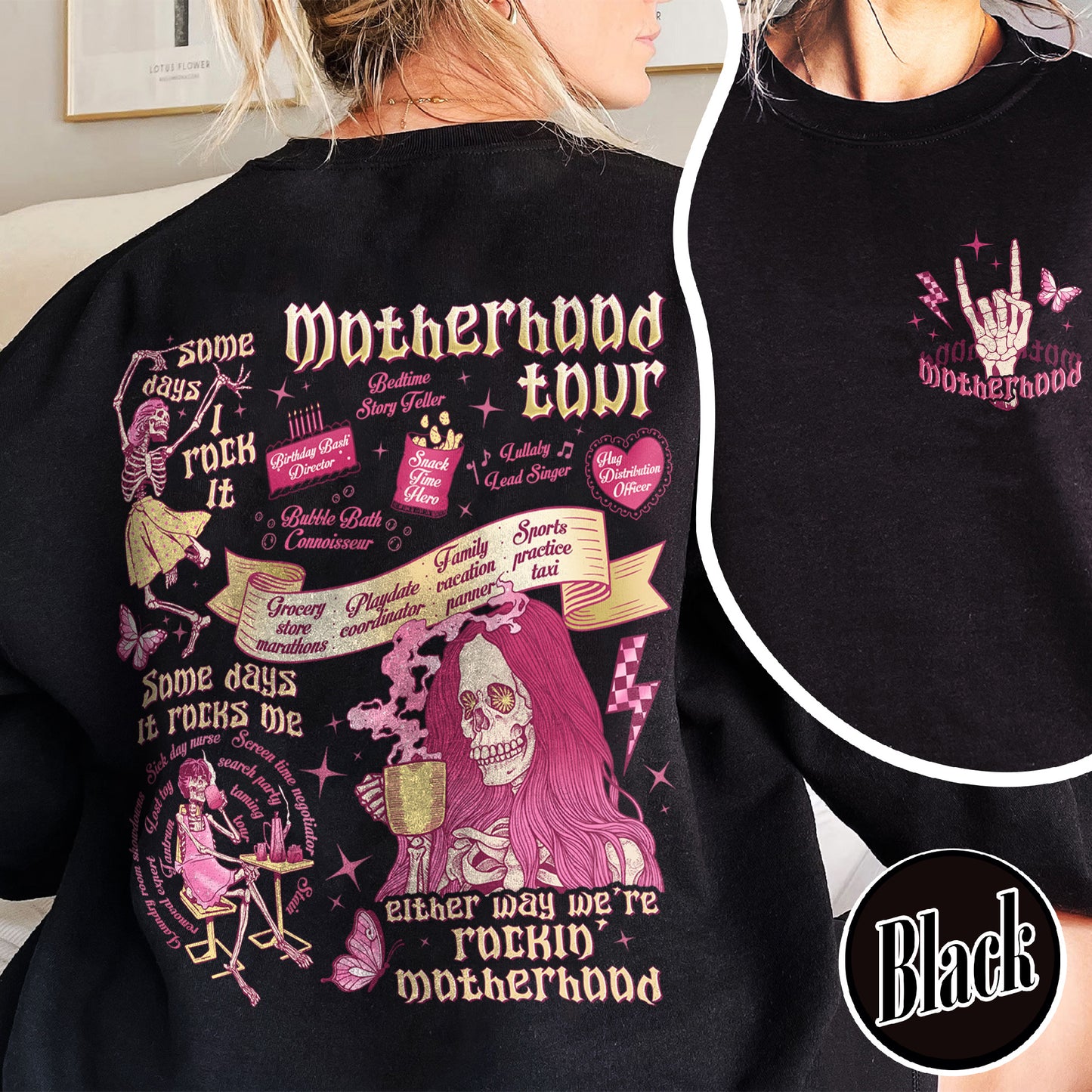 Mother's Day Sweatshirt,Motherhood Rock Skeleton Sweatshirt,Rocking Motherhood Sweatshirt
