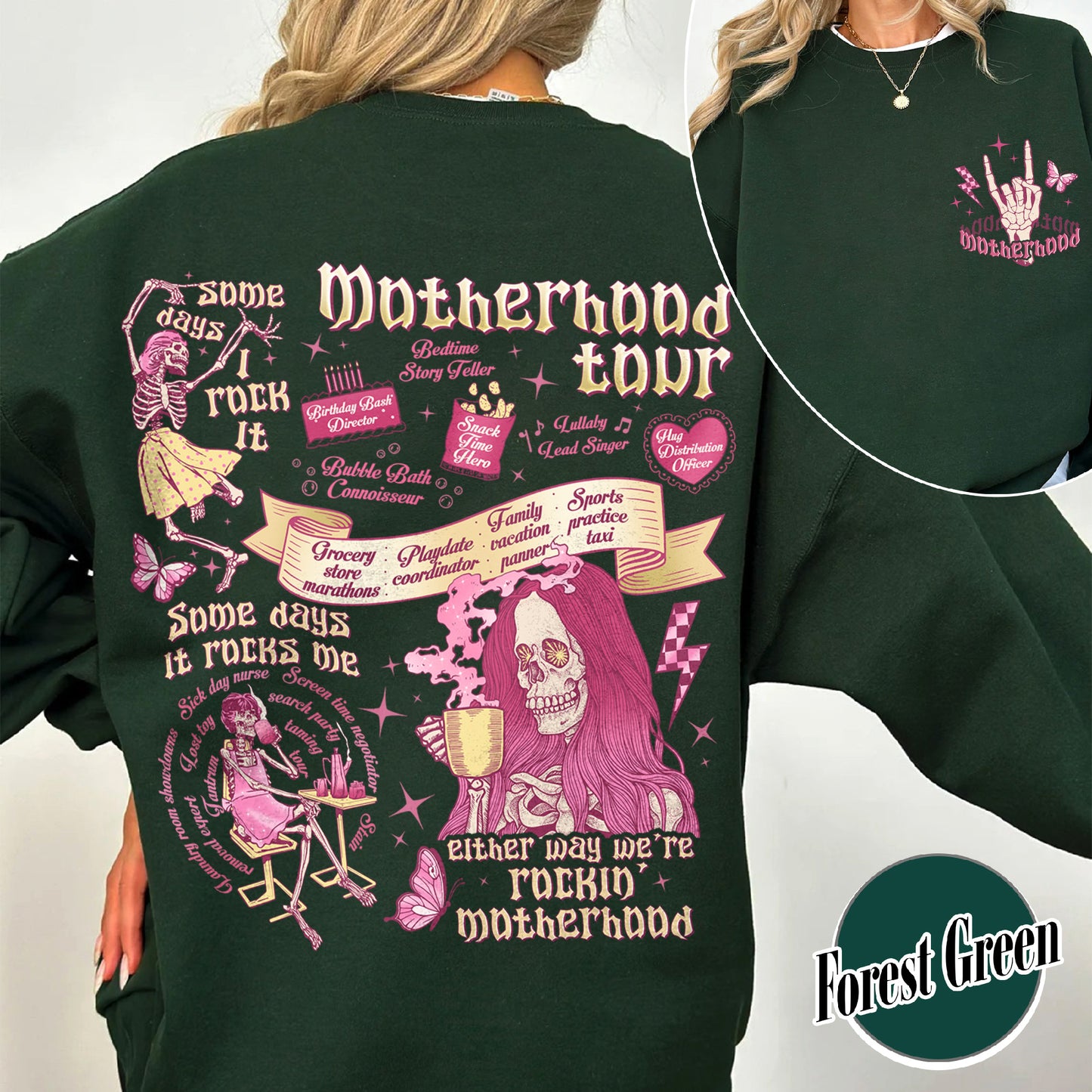 Mother's Day Sweatshirt,Motherhood Rock Skeleton Sweatshirt,Rocking Motherhood Sweatshirt