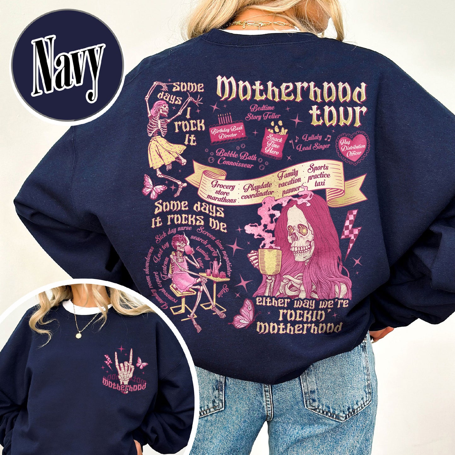 Mother's Day Sweatshirt,Motherhood Rock Skeleton Sweatshirt,Rocking Motherhood Sweatshirt