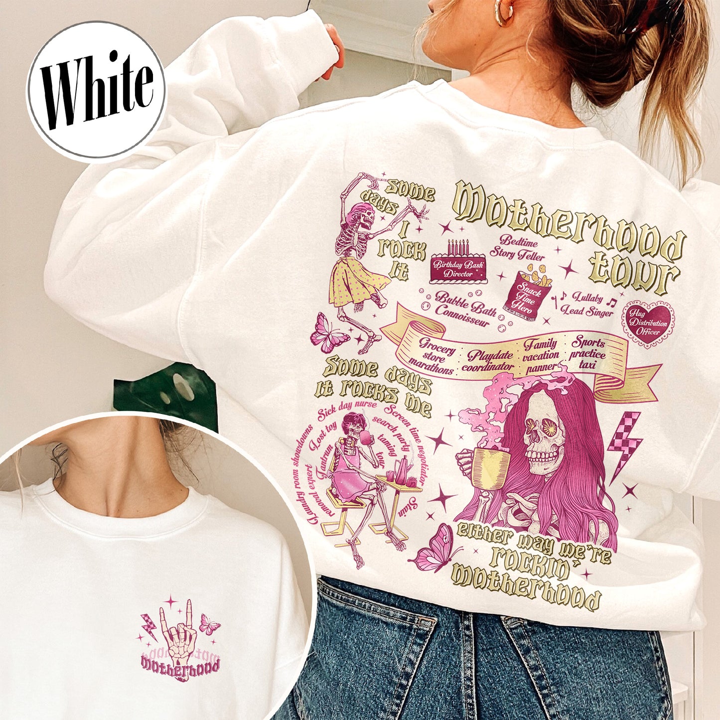 Mother's Day Sweatshirt,Motherhood Rock Skeleton Sweatshirt,Rocking Motherhood Sweatshirt