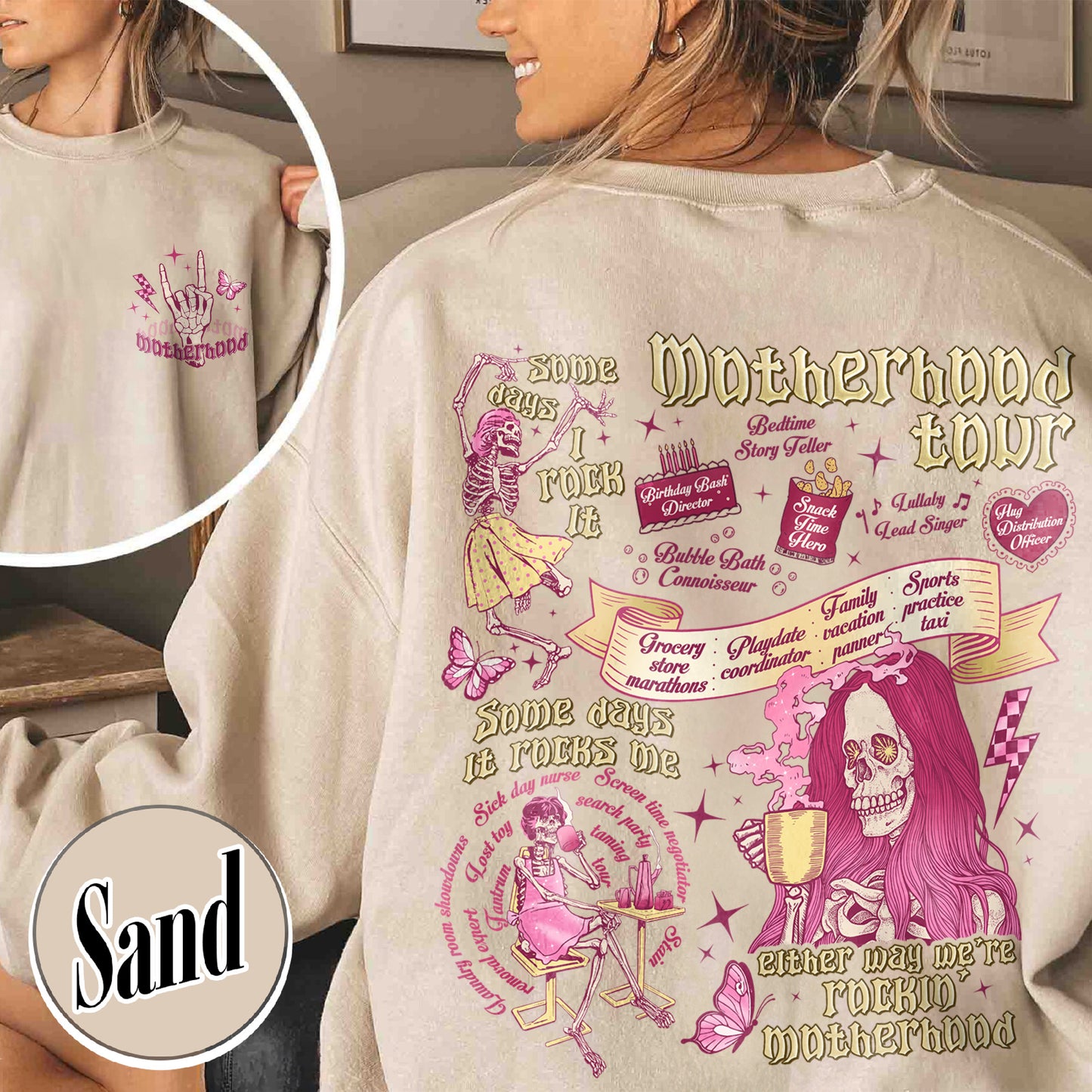 Mother's Day Sweatshirt,Motherhood Rock Skeleton Sweatshirt,Rocking Motherhood Sweatshirt