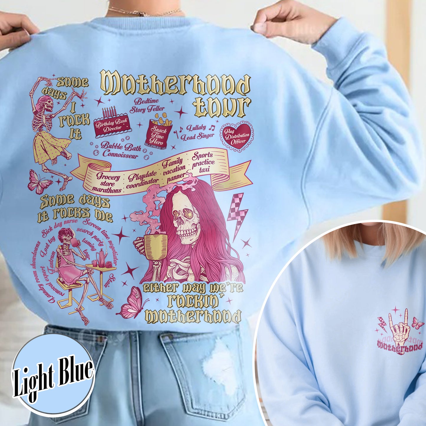 Mother's Day Sweatshirt,Motherhood Rock Skeleton Sweatshirt,Rocking Motherhood Sweatshirt