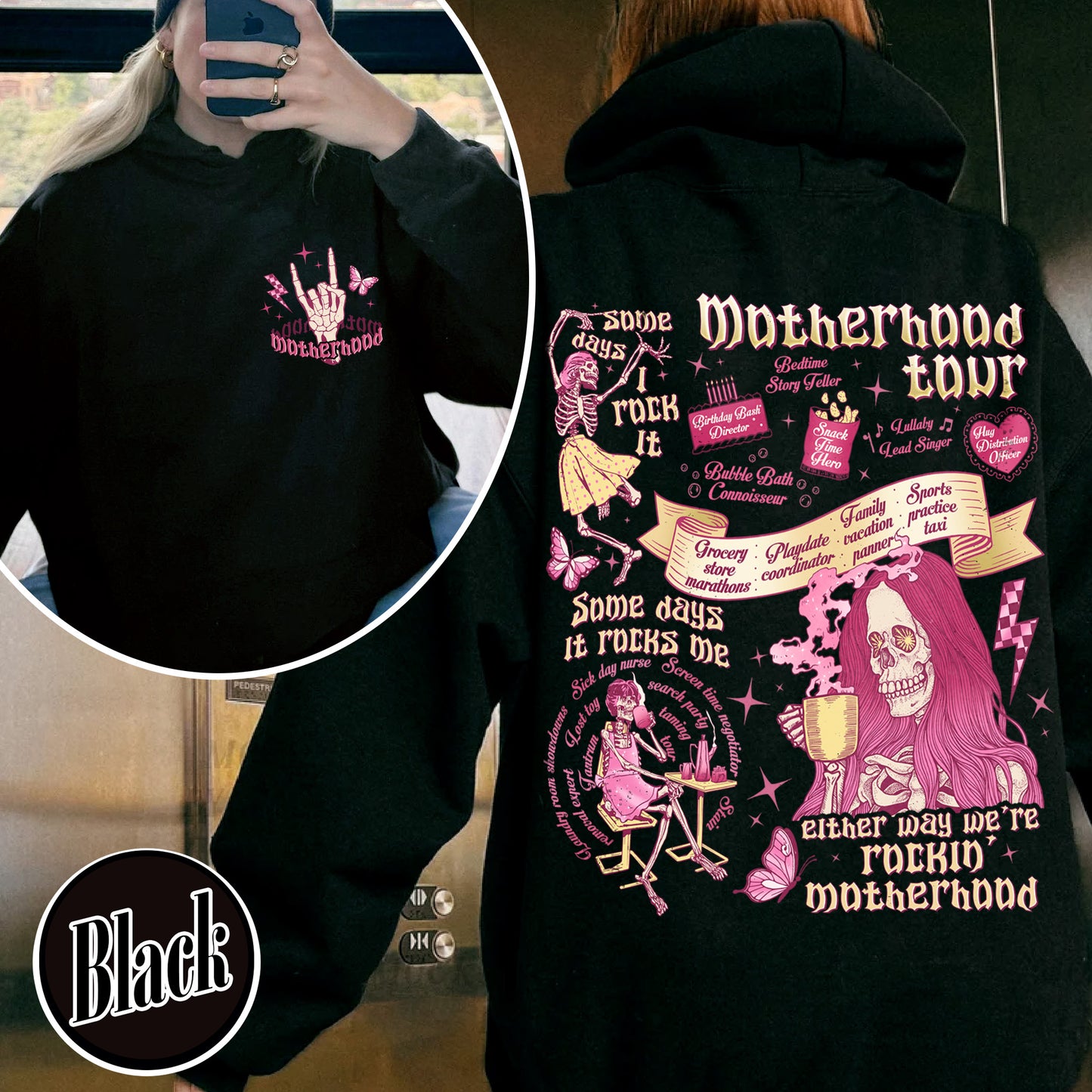 Mother's Day Hoodie,Motherhood Rock Skeleton Hoodie,Rocking Motherhood Hoodie