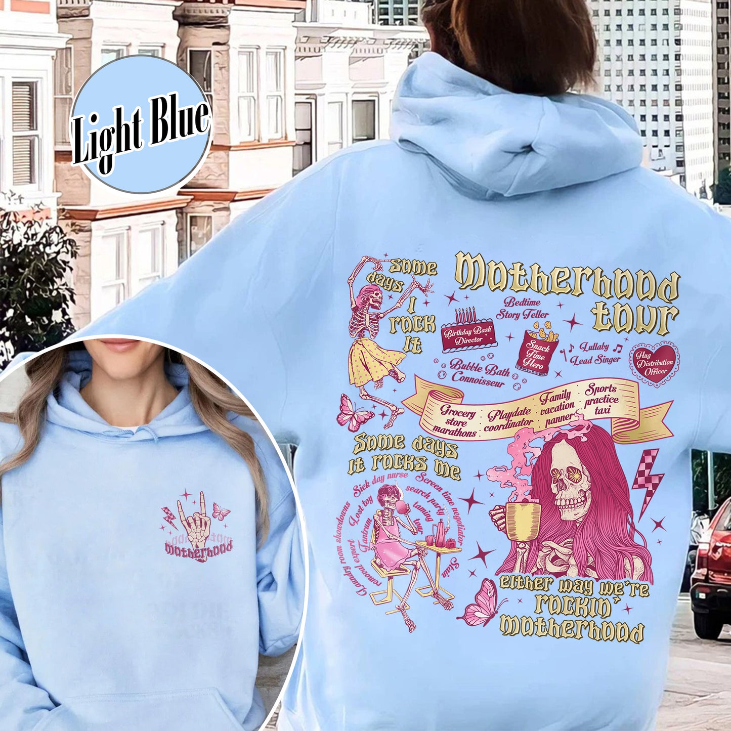 Mother's Day Hoodie,Motherhood Rock Skeleton Hoodie,Rocking Motherhood Hoodie