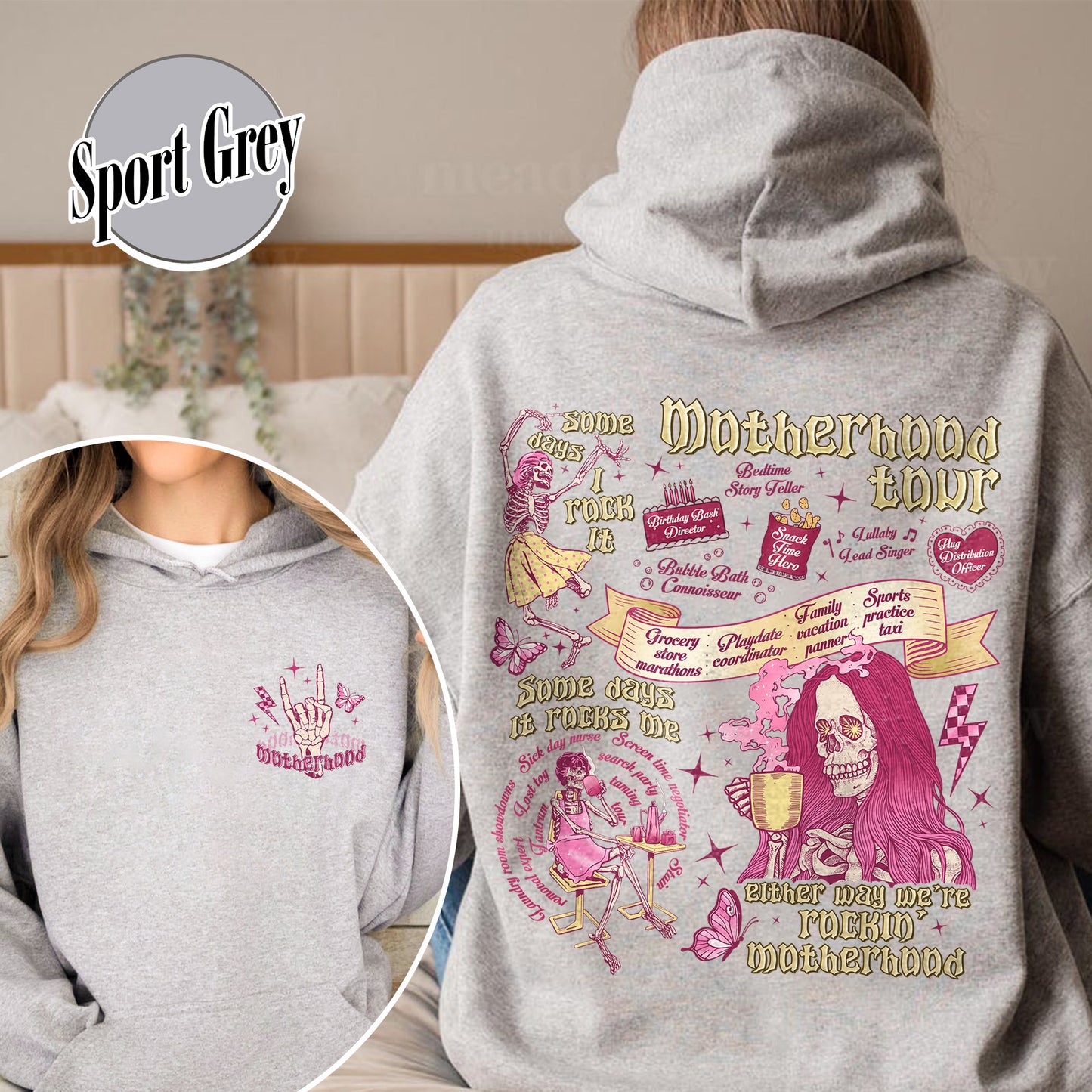 Mother's Day Hoodie,Motherhood Rock Skeleton Hoodie,Rocking Motherhood Hoodie
