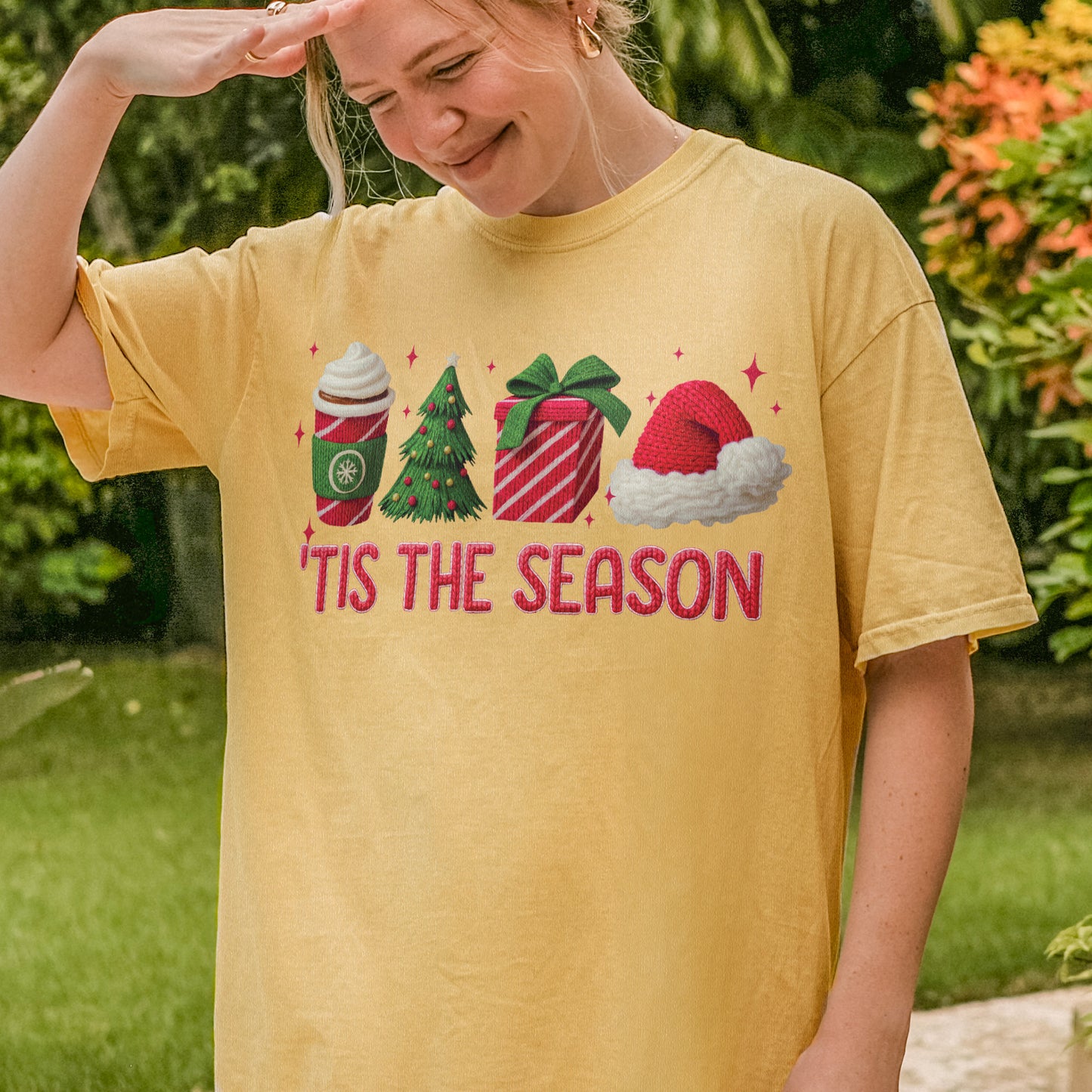 Tis The Season Shirt: Christmas Coffee, Holiday Gift, Santa Hat Tree, Festive Christmas Outfit Tshirt
