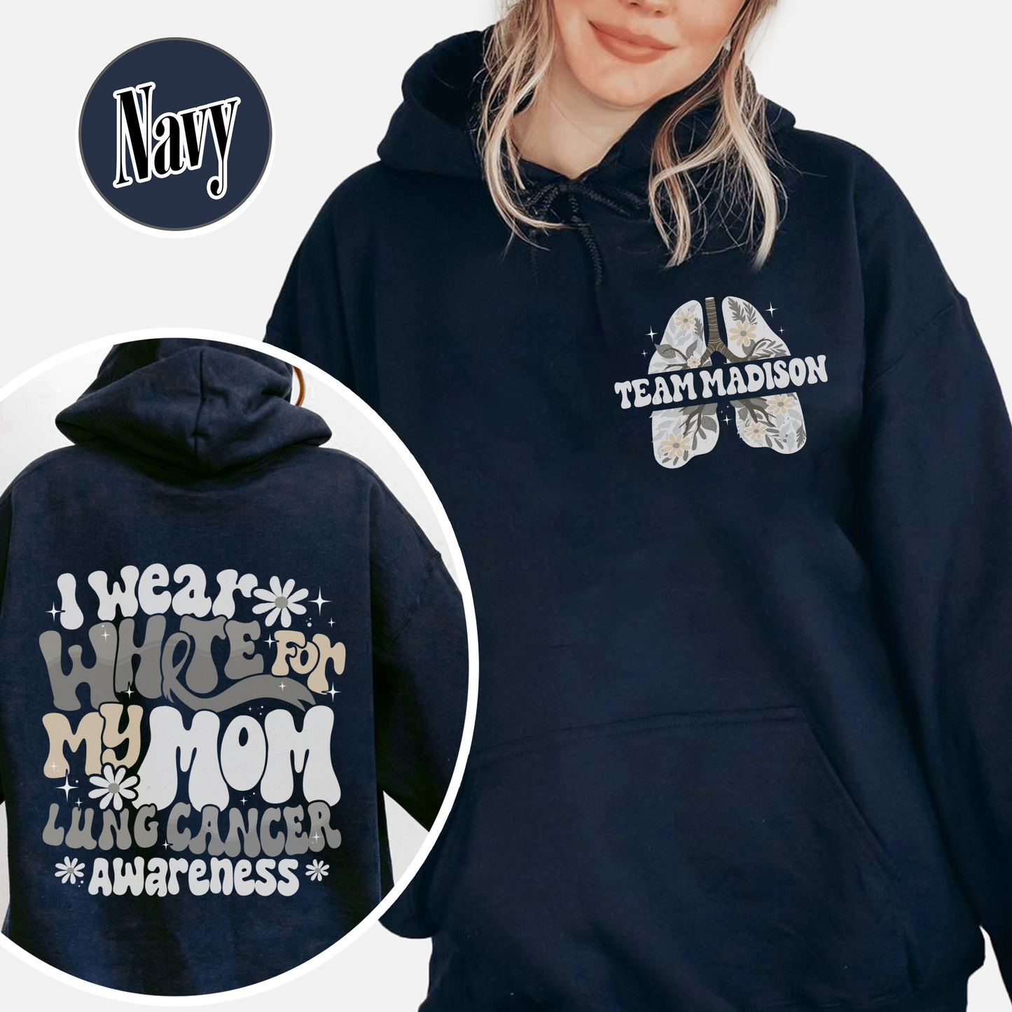 Cancer Awareness Hoodie, Lung Cancer Support Hoodie, White Ribbon Lung Cancer Fighter Hoodie