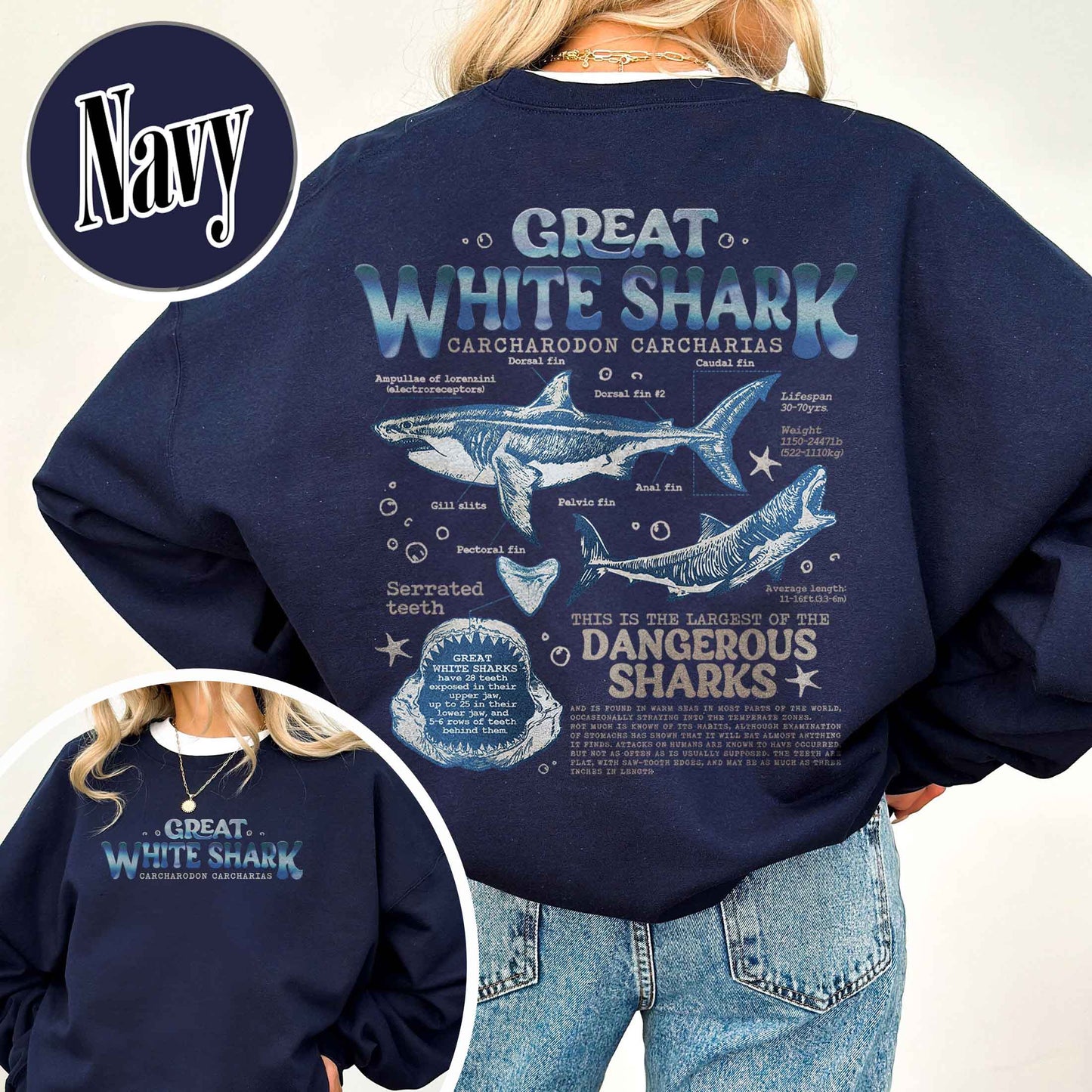 Great White Shark Anatomy Sweatshirt, Shark Sweatshirt, Great White Shark Biology, Great White Shark Drawing, Marine Biology Sweatshirt
