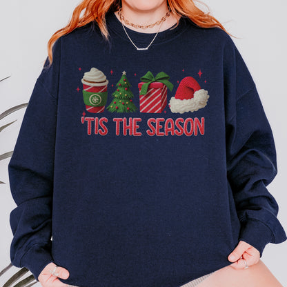 Tis The Season Shirt: Christmas Coffee, Holiday Gift, Santa Hat Tree, Festive Christmas Outfit Sweatshirt
