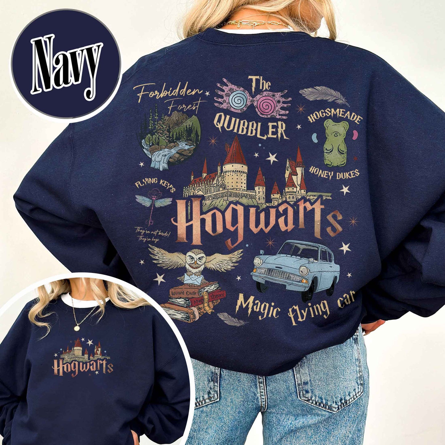 Wizard School Fandom Sweatshirt, Book Reading Magic Sweatshirt, Bookish Sweatshirt, Hp Inspired Two Sided Sweatshirt, Gift For Friends