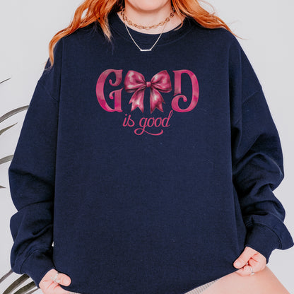 God Is Good Sweatshirt | Pink Bow Christian Faith Sweatshirt, Bible Verse Sweatshirt