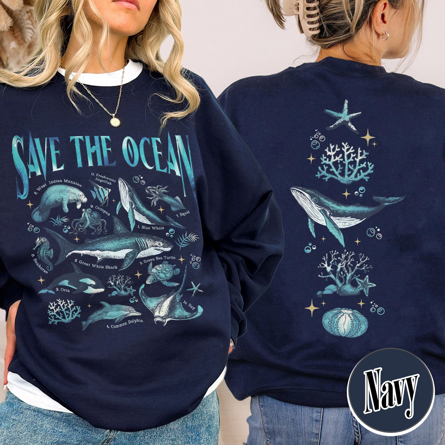 Save The Ocean Sweatshirt, Animal Sweatshirt, Retro Ocean Nature Sweatshirt, Dolphin Sweatshirt, Shark Lover Gift,Marine Biologist,Surfing Sweatshirt