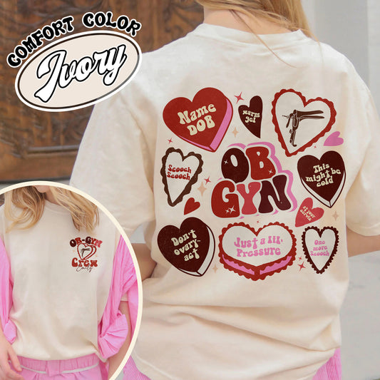 Nurse Valentine Comfort Colors Shirt, OBGYN Nurse Cute Hearts Shirt, Gift for L&D Nurse, Obstetrics Shirt