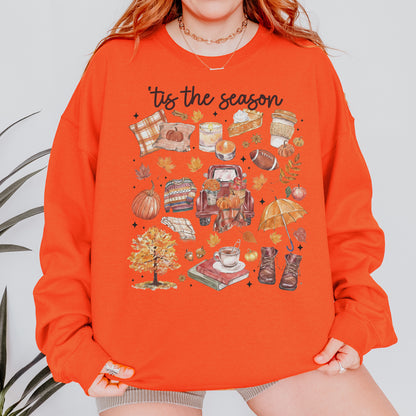 Tis the Season Tee, Pumpkin Season, Autumn Doodle Harvest, Women’s Cozy Sweatshirt
